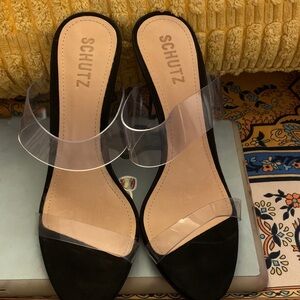 SCHUTZ Black and Clear Women's Heels